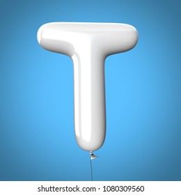 Letter T made of White Balloons. Alphabet concept. 3d rendering isolated on Blue Background