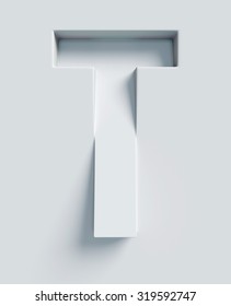 Letter T slanted 3d font engraved and extruded from the surface