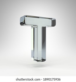 Letter T Uppercase On White Background. Camera Lens Transparent Glass 3D Rendered Font With Dispersion.