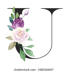 Letter U Floral Alphabet Watercolor Flowers Stock Illustration ...