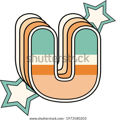 Letter U Monogram Letters Initial Name Retro Font 80s Star Stars Logo Typography Rainbow Alphabet Aesthetic Green Cute Pretty Design Bold High Resolution Printable Poster Print Wall Art Kids Room jpg