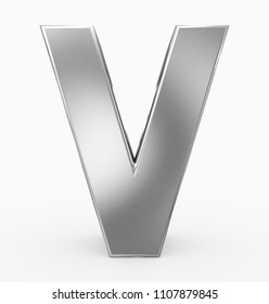 letter V 3d cubic silver isolated on white - 3d rendering