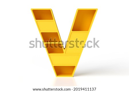 Letter V yellow matte painted. Hi-res and realistic plastic lettering render. Great for headers, posters, advertisements or web projects. 3D rendering. Stock fotó © 
