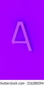 Letter A Is Violet On Violet Background. Part Of Letter Is Immersed In Background. Vertical Image. 3D Image. 3D Rendering.