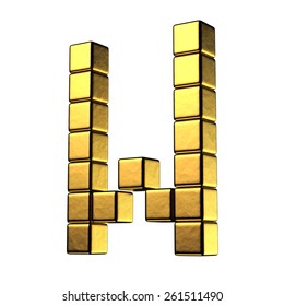 Letter W From Big Cube Gold Perspective Alphabet. There Is A Clipping Path