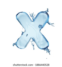 Letter X Blue Water Splash Alphabet Isolated On White Background. 3D Rendering Illustration.