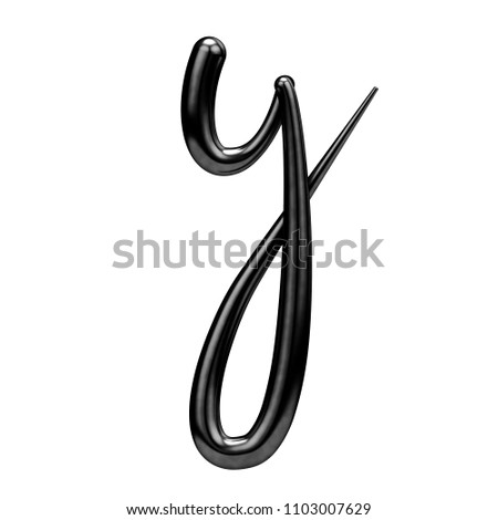Letter Y black handwritten script font. 3D Rendering