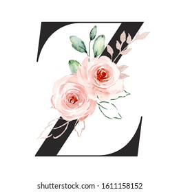 Letter F Alphabet Watercolor Flowers Roses Stock Illustration 1608016681