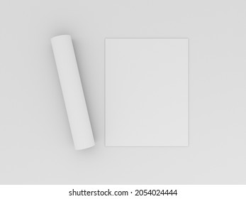 Letterhead Pad, Flyer, Leaflet Mockup Presentation. Elegant Stationery Mockup In 3D Rendered Illustration In White Background. 