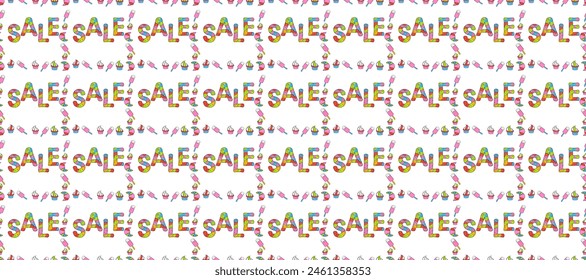 Lettering. Seamless pattern. Picture in pink, black and white colors. Sale banner template design, Mega sale special offer. End of season special offer banner.