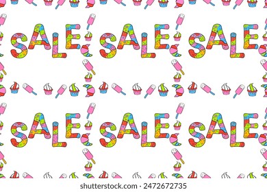 Lettering. Seamless pattern. Picture in pink, black and white colors. Sale banner template design, Mega sale special offer. End of season special offer banner.