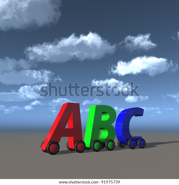 the letters  abc\
on wheels - 3d\
illustration