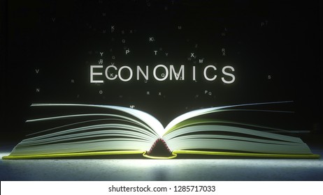 Letters Fly Off The Open Book Pages To Form ECONOMICS Text. 3D Rendering