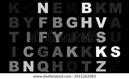 Letters texture on black background abstract text collage of random, stylish characters and creative typography patterns for modern art wallpaper and design inspiration