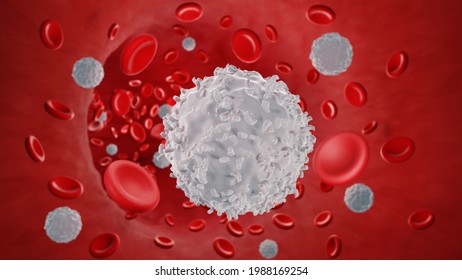 Leukocyte, White Blood Cell In Bloodstream 3d Illustration