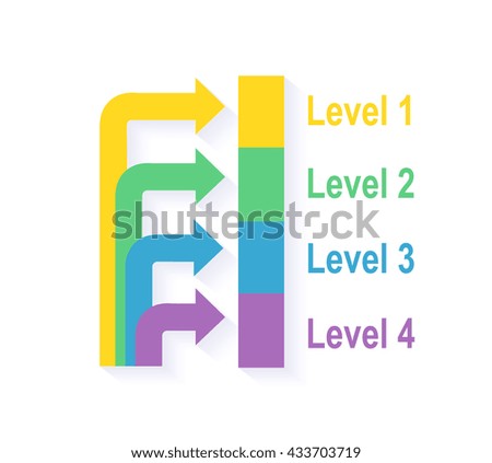 Level chart with colored arrows. Colored arrows indicate the level number. Charts and graphs business template for statistical or financial data report. Infographic information.  illustration
