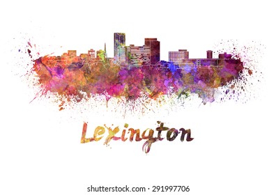 Lexington skyline in watercolor splatters with clipping path