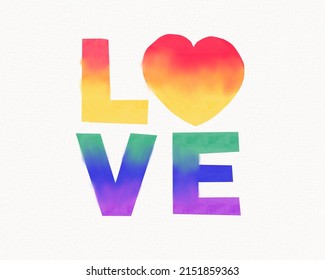 LGBT  Pride Month Watercolor Texture Concept. Rainbow Love Text.