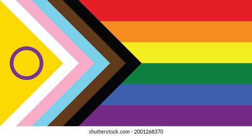 LGBTQ Progress Pride With Intersex Inclusion Flag. Freedom And Love Concept. Pride Month. Activism, Community And Freedom Concept. Gay Pride Flag.