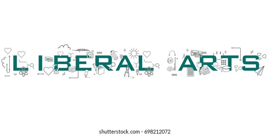 Liberal Arts Word Isolated On White Background With Icons Representing Education.