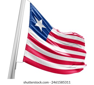 Liberia waving flag with mast on white background with cutout path. - Powered by Shutterstock