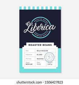 Liberica coffee beans packaging label design template. Hand written lettering. Vintage retro old school style.  - Powered by Shutterstock