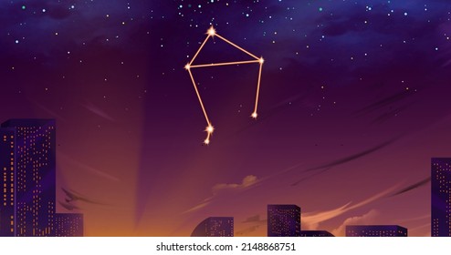 Libra Constellation illustration in the city sky