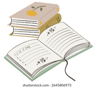 Library books opened and stack