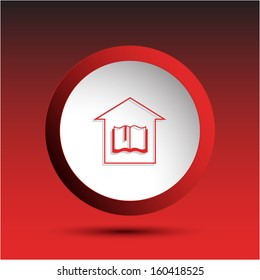 Library. Plastic button. Raster illustration.