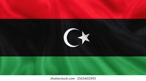 Libya Flag Flying In The Wind With Texture Effect 