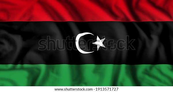 リビア国旗は 独立記念日やその他の州の祝日にデザインに手を振る のイラスト素材