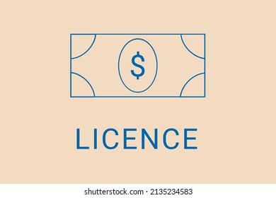 licence . Minimalist dollar image. Simple illustration on financial theme. licence  blue logo. Beige XX background. Economic banner.ART blur