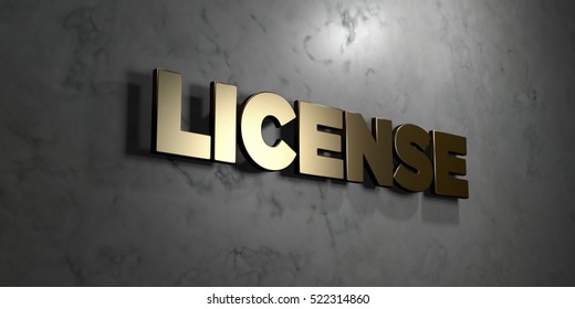 License - Gold Sign Mounted On Glossy Marble Wall  - 3D Rendered Royalty Free Stock Illustration. This Image Can Be Used For An Online Website Banner Ad Or A Print Postcard.