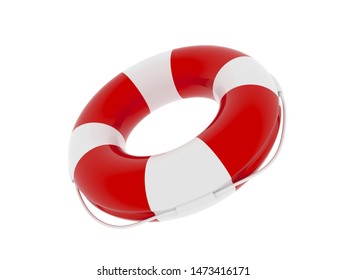 Life Buoy - 3d Render Illustration. Equipment For Lifeguards. Element For Lifeguard Day Poster. Lifebuoy Isolated On White Background. Red And White Color Rubber Ring