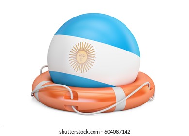 Lifebelt with Argentina flag, safe, help and protect concept. 