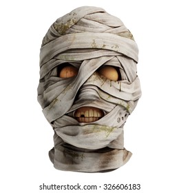 Lifelike Mummy Head Covered With Bandage. Front View. Photo Realistic 3d Render