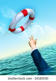 Lifesaver and businessman: helping business concept. Digital illustration.