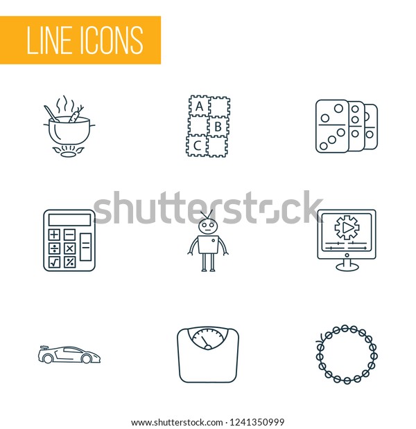 Lifestyle icons line style set with diet, video\
making, math and other soup elements. Isolated  illustration\
lifestyle\
icons.