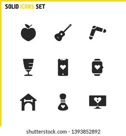 Lifestyle Icons Set With Phone With Heart, Bag With Heart And Apple Elements. Set Of Lifestyle Icons And Packet Concept. Editable  Elements For Logo App UI Design.