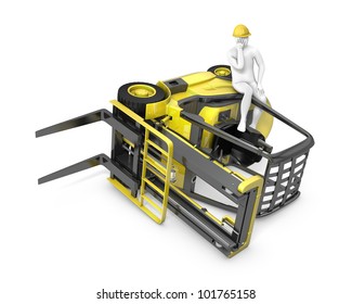 Lift truck flipped on side after falling, isolated on white background - Powered by Shutterstock