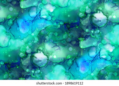 Light Abstract Background With Transparent Alcohol Ink Spots. Seamless Pattern.   Hand-drawn Illustration.