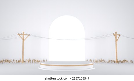 Light Background, Bright Door In An Isolated Room With White Walls On A Plain Background, 3d Rendering.