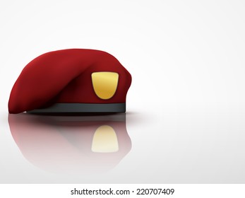 Light Background Maroon Military Red Beret Of Army Special Forces With Empty Emblem.