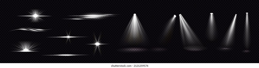 Light beams from spotlights and flashes isolated on transparent background.Shines and flares of projector illustration.jpg