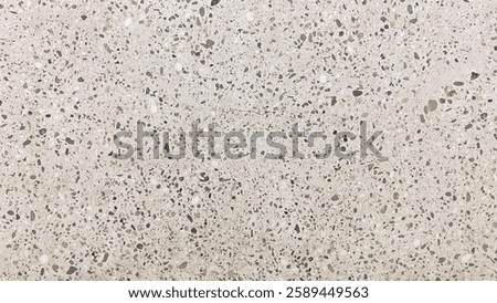 Light beige terrazzo texture, rough surface, decorated with small flake stone in light brown, dark brown, black and white tones. Used for design, decoration, background and backdrop.
