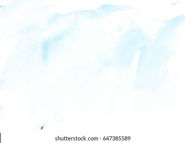 Light Blue Abstract Watercolor Drawn Hand Background. Light Brown Watercolor Ombre Texture. Hand-painted Backdrop Frame.