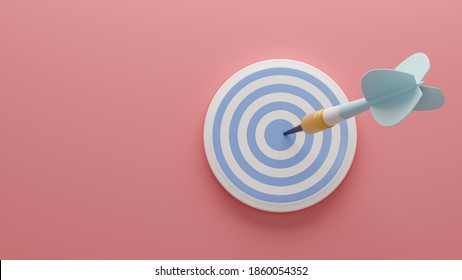 Light Blue Arrow And Darts Target Aim On The Pink Background . 3d Illustration. Render.Template For Design, Banner, Flyer.