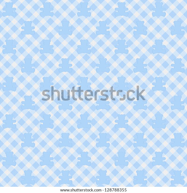 Blue Gingham Bear Motif