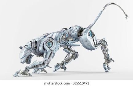 Light Blue Pearl Robot Panther Hunting 3d Rendering