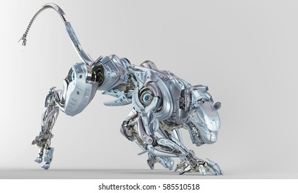 Light blue pearl robot panther hunting 3d rendering
